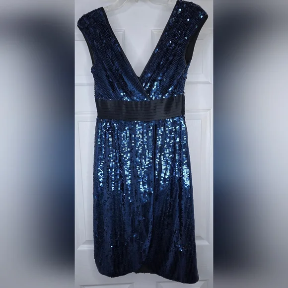 BCBGMAXAZRIA Reeve Sequin V-Neck Cocktail Dress Cobalt Blue XS - Picture 1 of 12